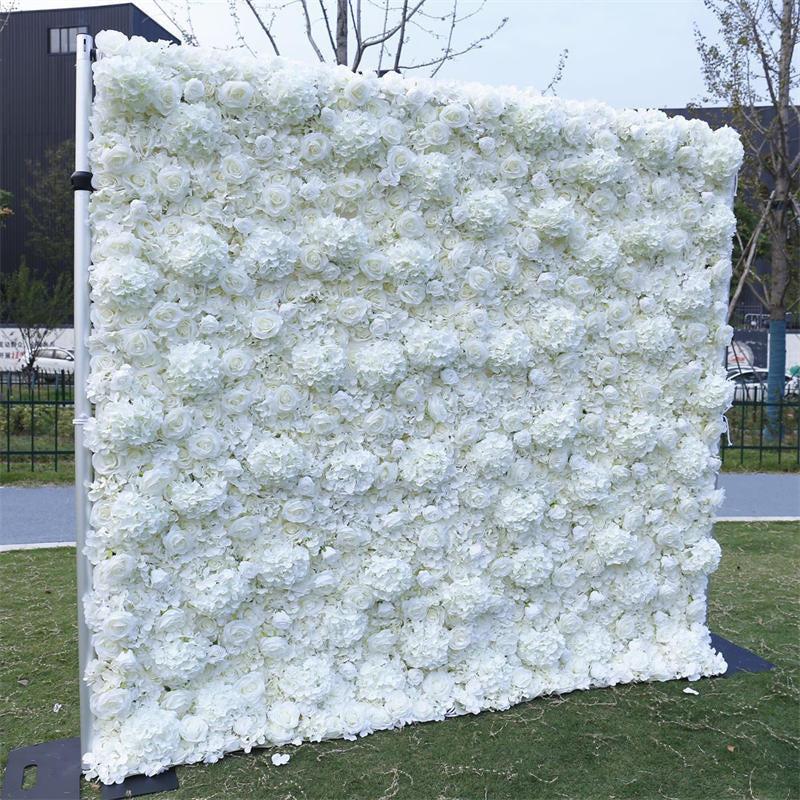 Aperturee White Luxury Fabric Artificial Flower Wall Party Decor, 4 x 8 ft (1.2 x 2.4 m), 625 USD, artificial flower wall, S0D4788-S