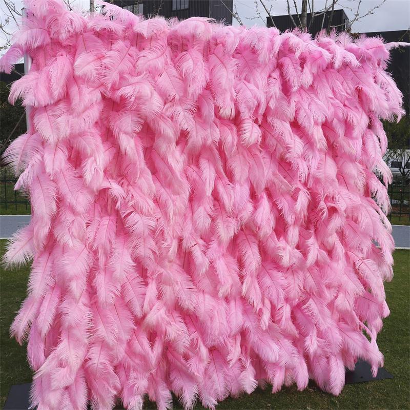 Aperturee Pink Wedding Decor Artificial Feathers Flower Wall, 4 x 8 ft (1.2 x 2.4 m), 1120 USD, artificial flower wall, S0D4789-S