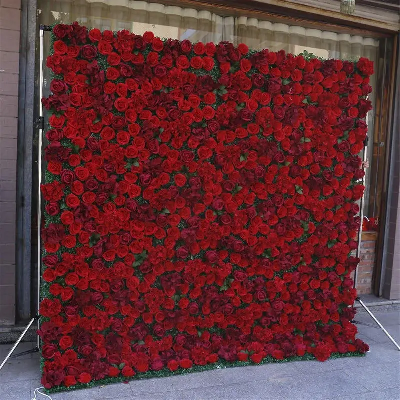 Aperturee Luxury Red Floral High Quality Bridal Shower Decor, 4 x 8 ft (1.2 x 2.4 m), 487 USD, artificial flower wall, S0D4799-S