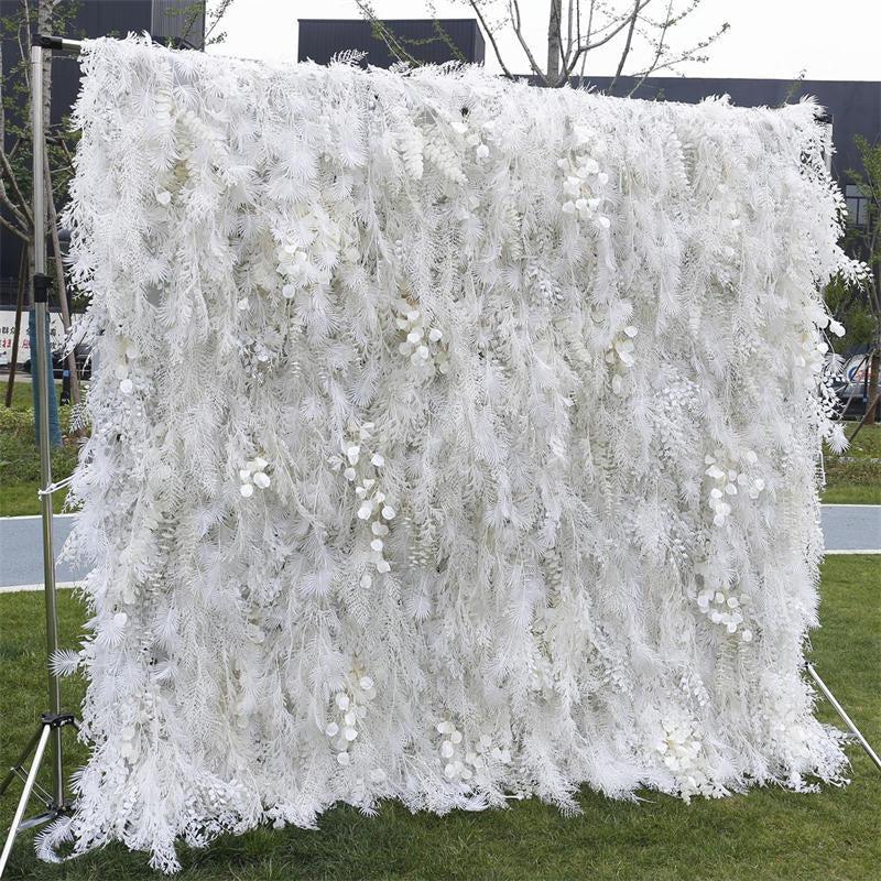 Aperturee Imitated White Soft Rime Birthday Backdrop Decor, 4 x 8 ft (1.2 x 2.4 m), 1120 USD, artificial flower wall, S0D4805-S