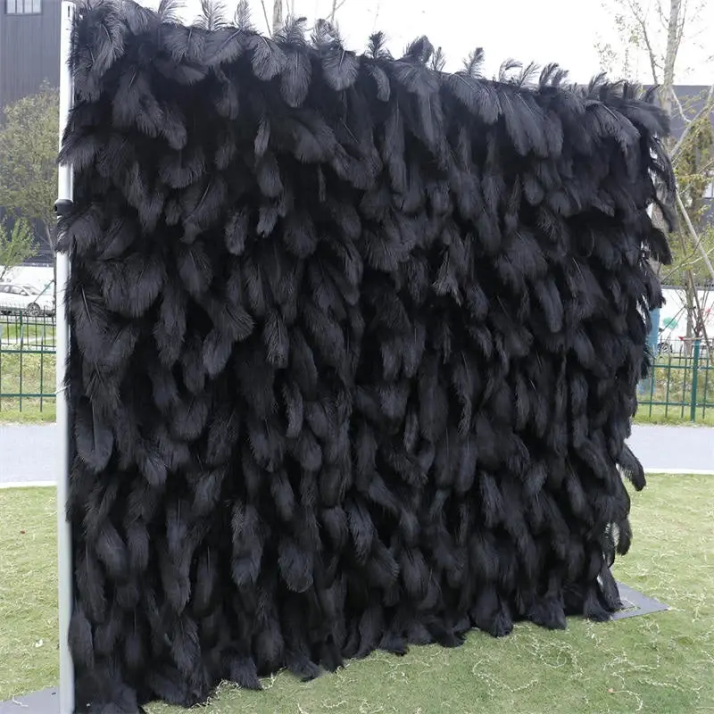 Aperturee Noble Black Faux Feather Decor Wall Panels Wholesale, 4 x 8 ft (1.2 x 2.4 m), 1103 USD, artificial flower wall, S0D4819-S