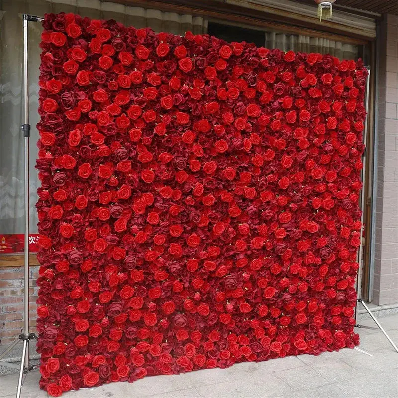Aperturee Red Artificial Flower Wall For Wedding Party Decor, 4 x 8 ft (1.2 x 2.4 m), 746 USD, artificial flower wall, S0D4824-S