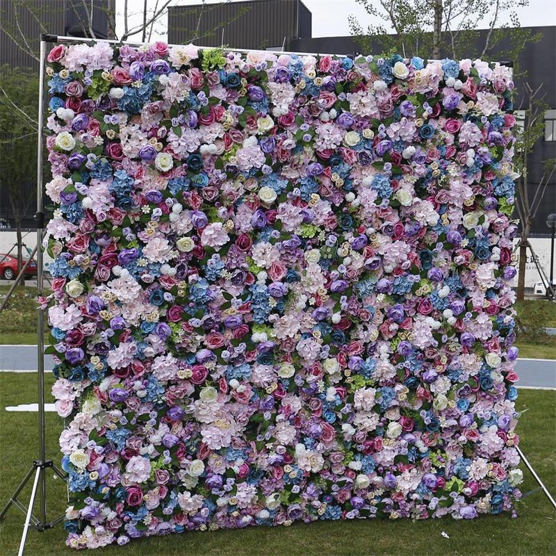 Aperturee Artificial Gradient Purple Rose Wall Birthday Decor, 4 x 8 ft (1.2 x 2.4 m), 771 USD, artificial flower wall, S0D4840-S