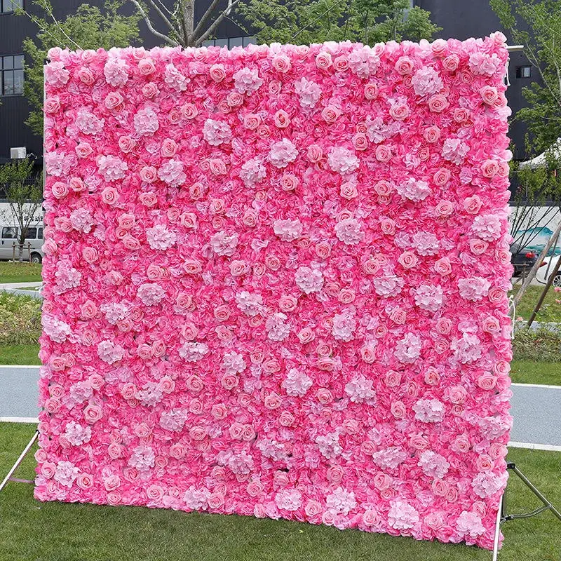 Aperturee Pink Rose Faux Floral Wall Backdrop For Wedding, 4 x 8 ft (1.2 x 2.4 m), 373 USD, artificial flower wall, S0D4842-S