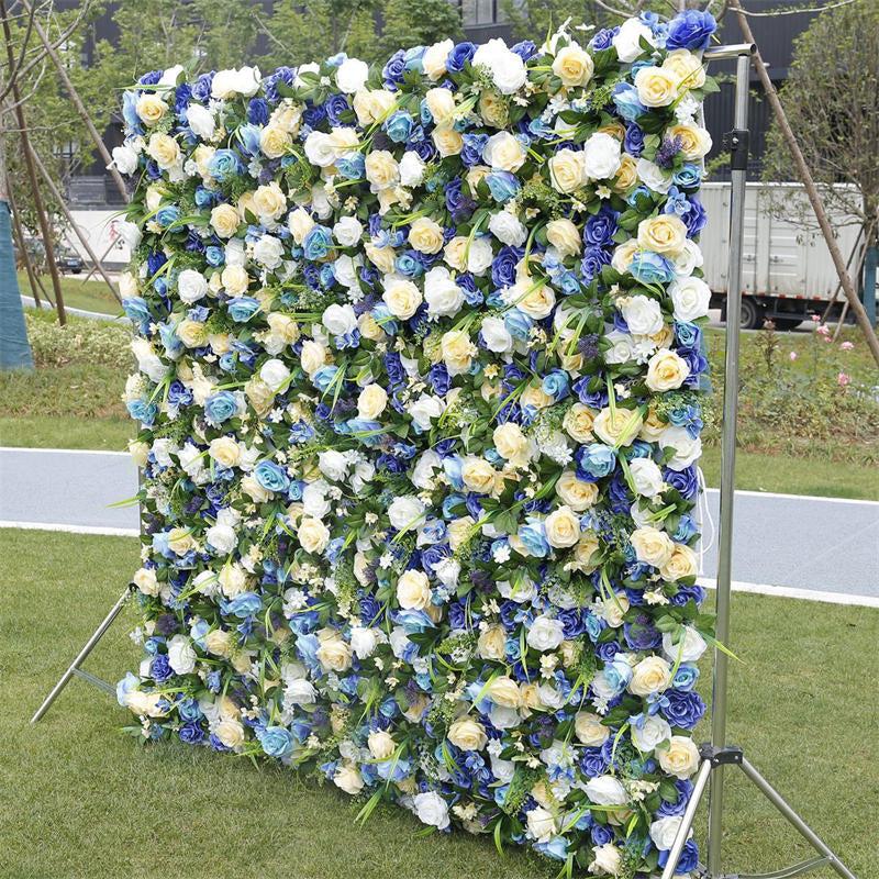 Aperturee 3D Blue White Artificial Flower Wall Wedding Decor, 4 x 8 ft (1.2 x 2.4 m), 746 USD, artificial flower wall, S0D4843-S