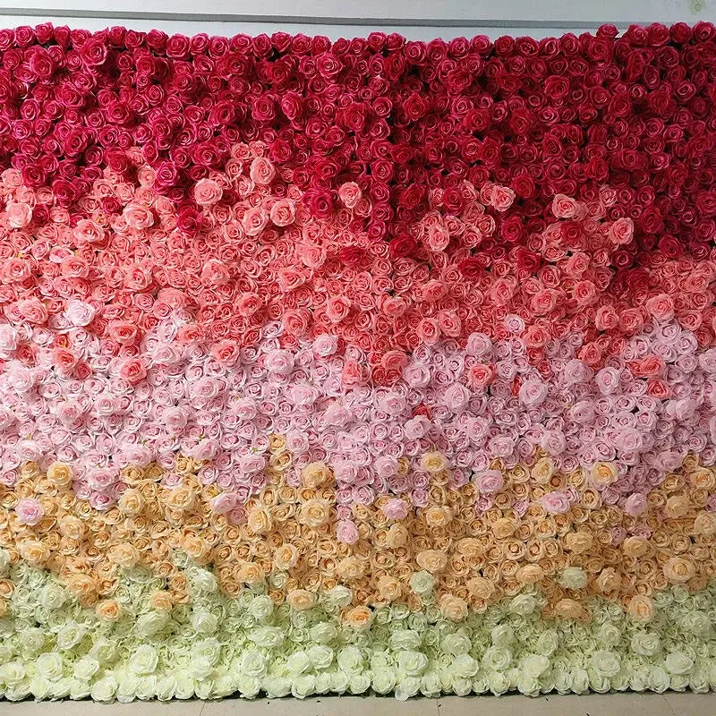 Aperturee 3D Red Gradient Artificial Flowers For Wall Decor, 4 x 8 ft (1.2 x 2.4 m), 681 USD, artificial flower wall, S0D4868-S