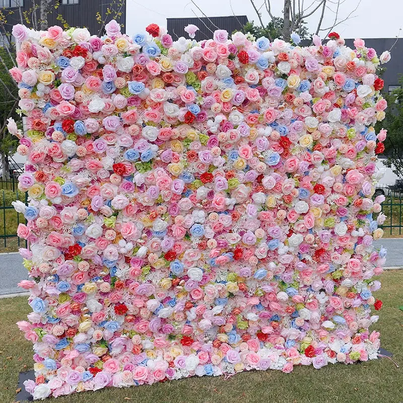 Aperturee Luxury Pink Blue Flower Fabric Wall Wedding Decoration, 4 x 8 ft (1.2 x 2.4 m), 803 USD, artificial flower wall, S0D8273-S