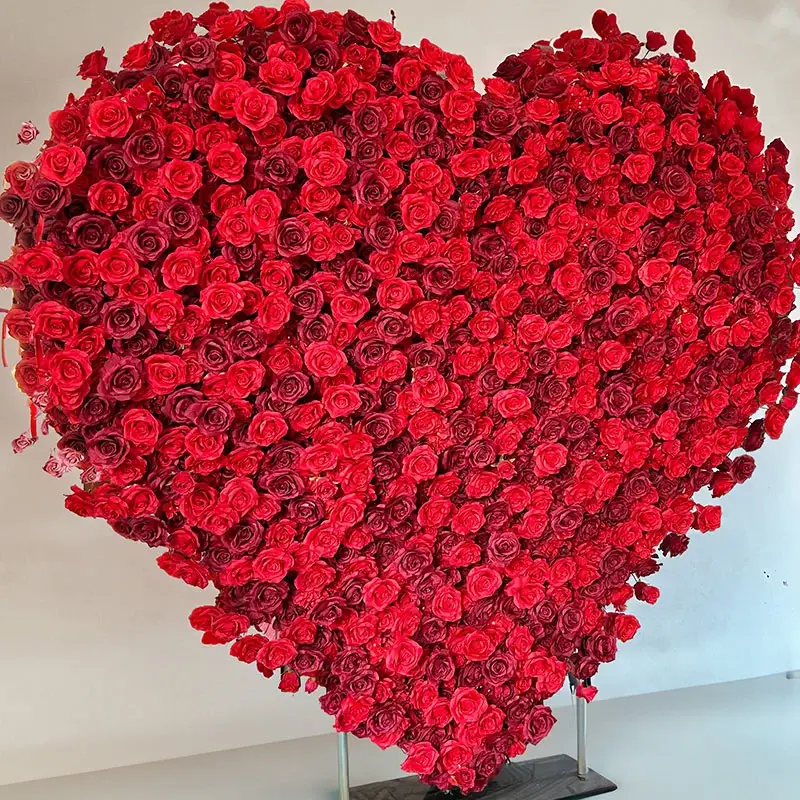 Aperturee Romantic Red Rose Heart Shaped Artificial Flower Wall, 6.5 x 6.5 ft (2 x 2 m), 749 USD, artificial flower wall, S0D8274-S