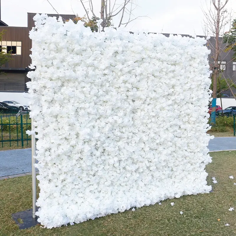 Aperturee Pure White Romantic Artificial Wedding Flower Wall, 4 x 8 ft (1.2 x 2.4 m), 787 USD, artificial flower wall, S0D8749-S