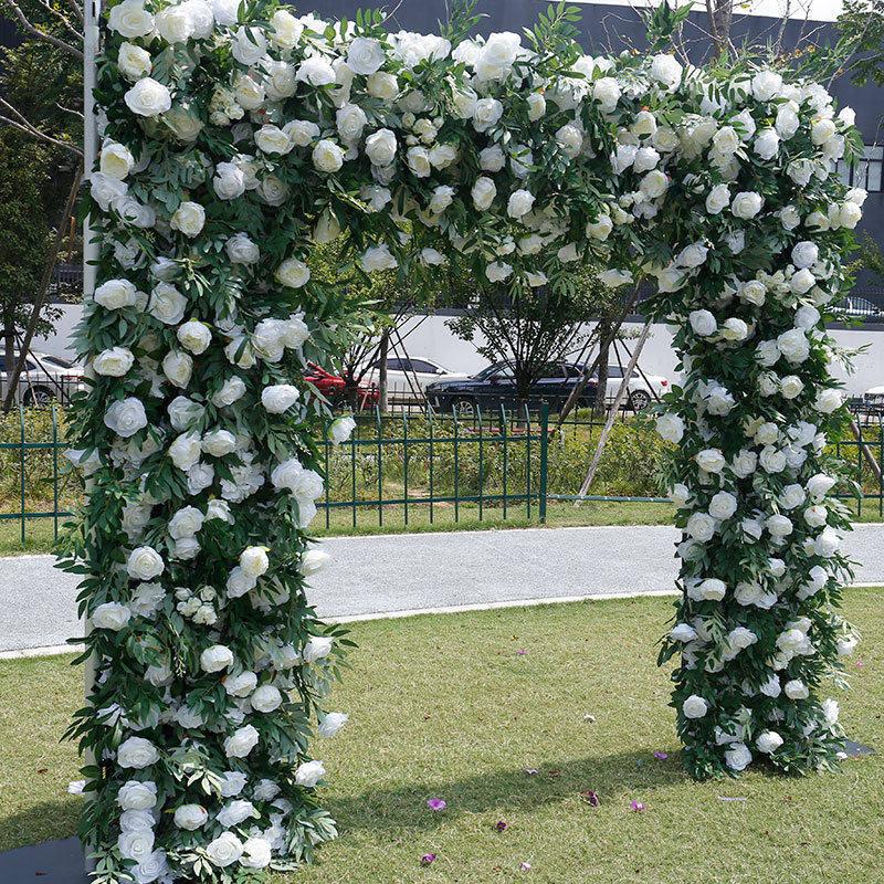 Aperturee Greenery White Rose Arch Flower Wall For Wedding, 6.5 x 6.5 ft (2 x 2 m), 590 USD, artificial flower wall, S0D9194-S-Sea