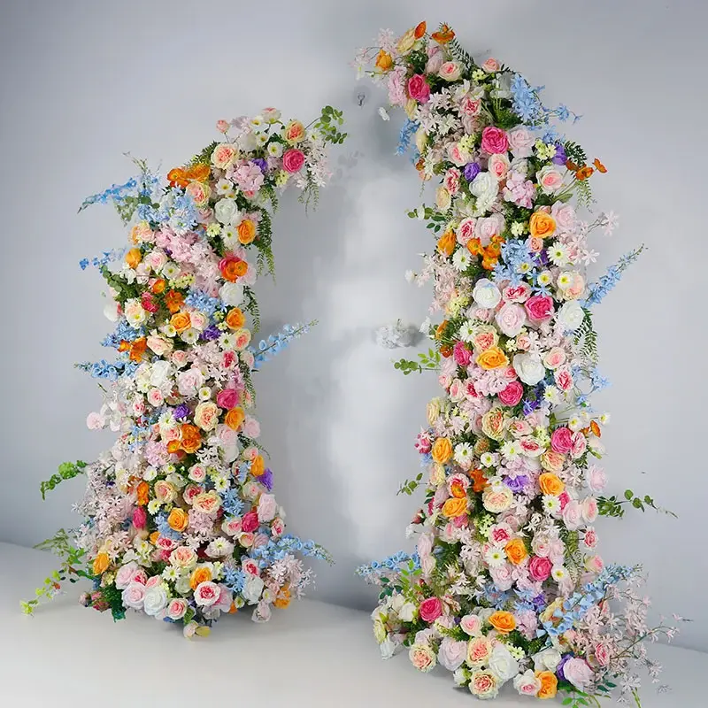 Aperturee Set of 2 Colorful Artificial Floral Moon Arch, 5.2 ft / 6.2 ft, 803 USD, artificial flower wall, S0D9208-S-Sea