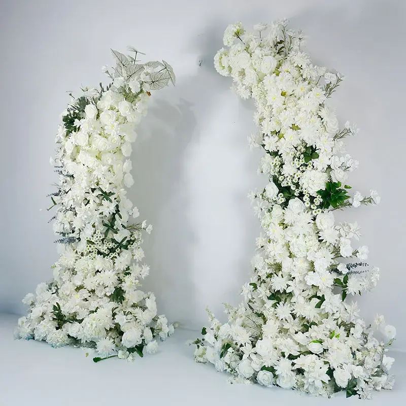 Aperturee Set of 2 White Flower Horn Arch Decor For Wedding, 5.2 ft / 6.2 ft, 803 USD, artificial flower wall, S0D9209-S-Sea