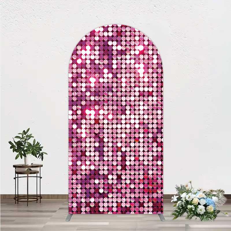 Aperturee Pink Sequin Arch Backdrop Magenta Glitter Texture Photography Background for Party