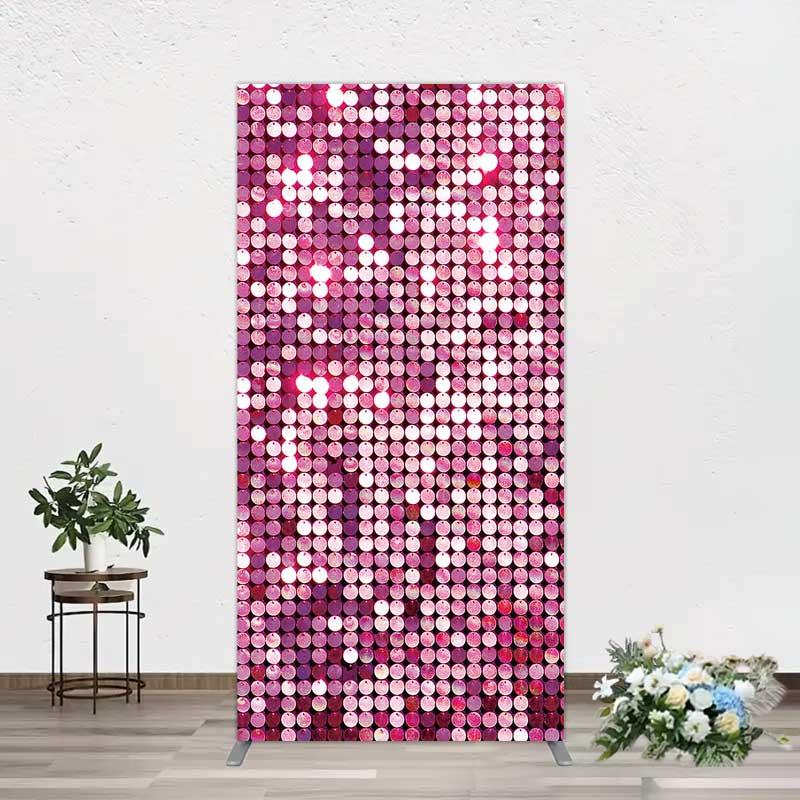 Aperturee Pink Sequin Arch Backdrop Magenta Glitter Texture Photography Background for Party