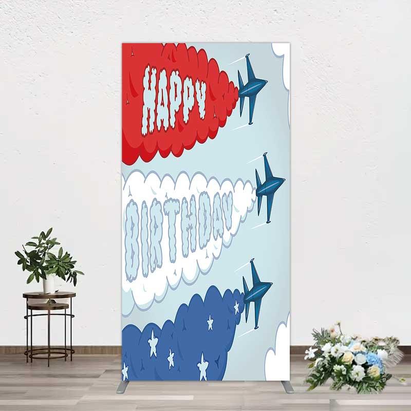 Aperturee Airplane Jet Happy Birthday Arch Backdrop Red White and Blue Aviation Theme Party Background