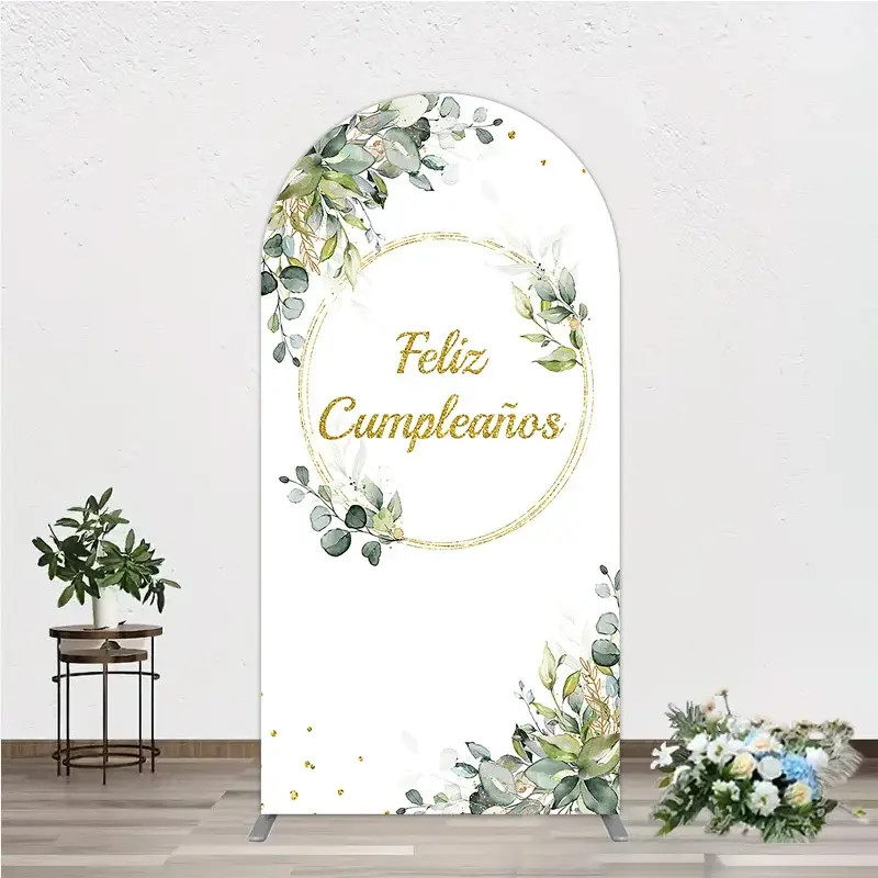 Aperturee Feliz Cumpleaños Arch Backdrop, Eucalyptus Greenery Gold Frame Birthday Party Studio