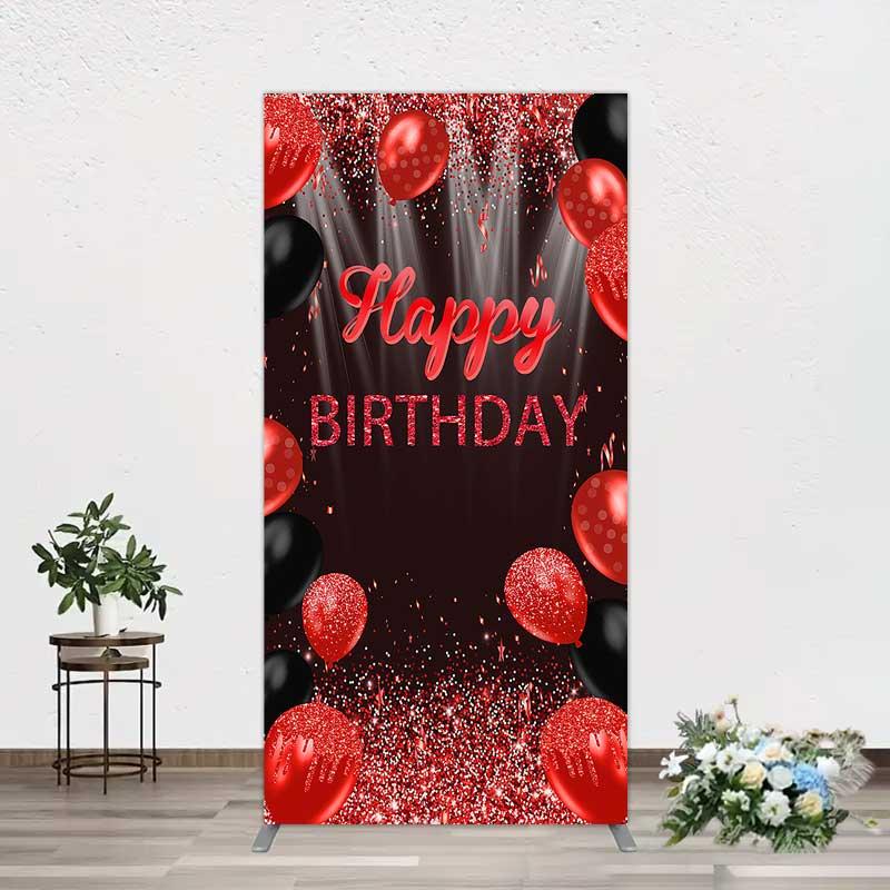 Aperturee Red and Black Balloons Birthday Arch Backdrop Glitter Sparkle Celebration Photography Background