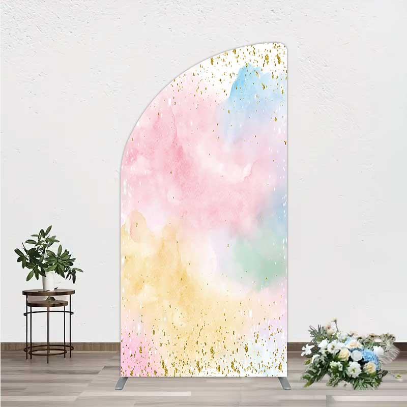 Aperturee Watercolor Abstract Arch Backdrop Pastel Clouds and Gold Glitter Dust Party Decoration