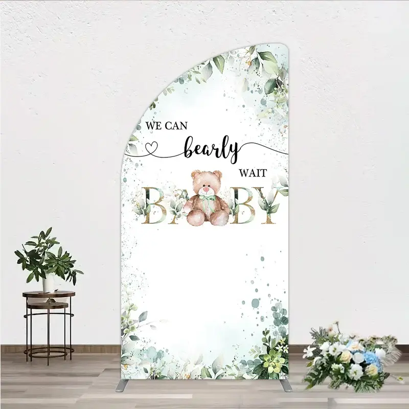 Aperturee Bearly Wait Arch Backdrop, Teddy Bear Eucalyptus Greenery Baby Shower Party Studio