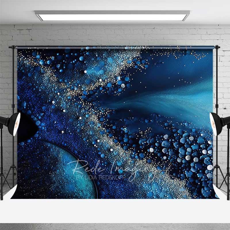 Aperturee Ocean Blue Fluid Flow and Pearl Bubbles Backdrop, Abstract Art Photography Background, Elegant Birthday Decor Portrait