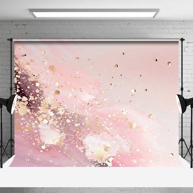Aperturee Soft Pink Fluid Waves and Gold Confetti Backdrop, Abstract Photography Background, Elegant Party Decor Props