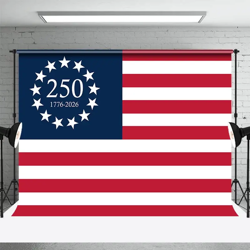 Aperturee American 250th Anniversary Thirteen Stars USA Flag Backdrop, 1776 to 2026 Patriotic Party Background