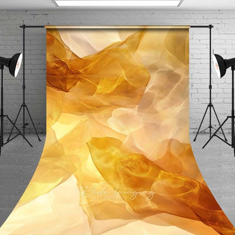 Aperturee Golden Yellow Sheer Fabric Texture Backdrop, Warm Ethereal Layered Abstract Professional Photography Background for Fashion Studio
