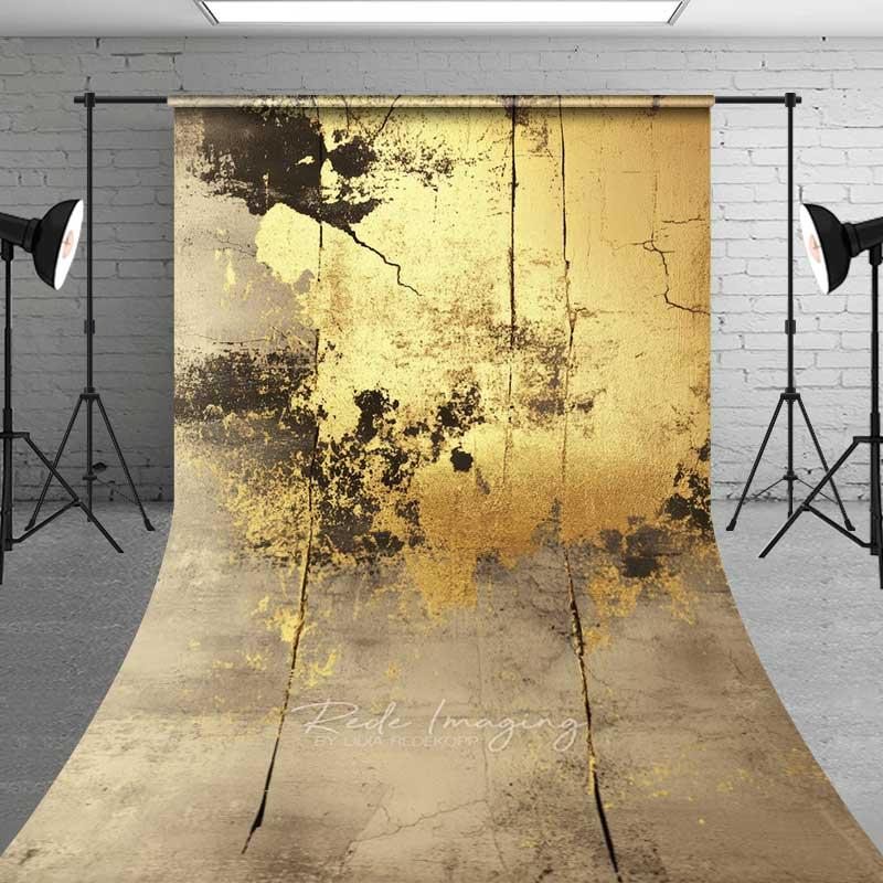Aperturee Grunge Grey Concrete Wall Backdrop, Abstract Gold Paint Splash Fine Art Photography Background for Portraits