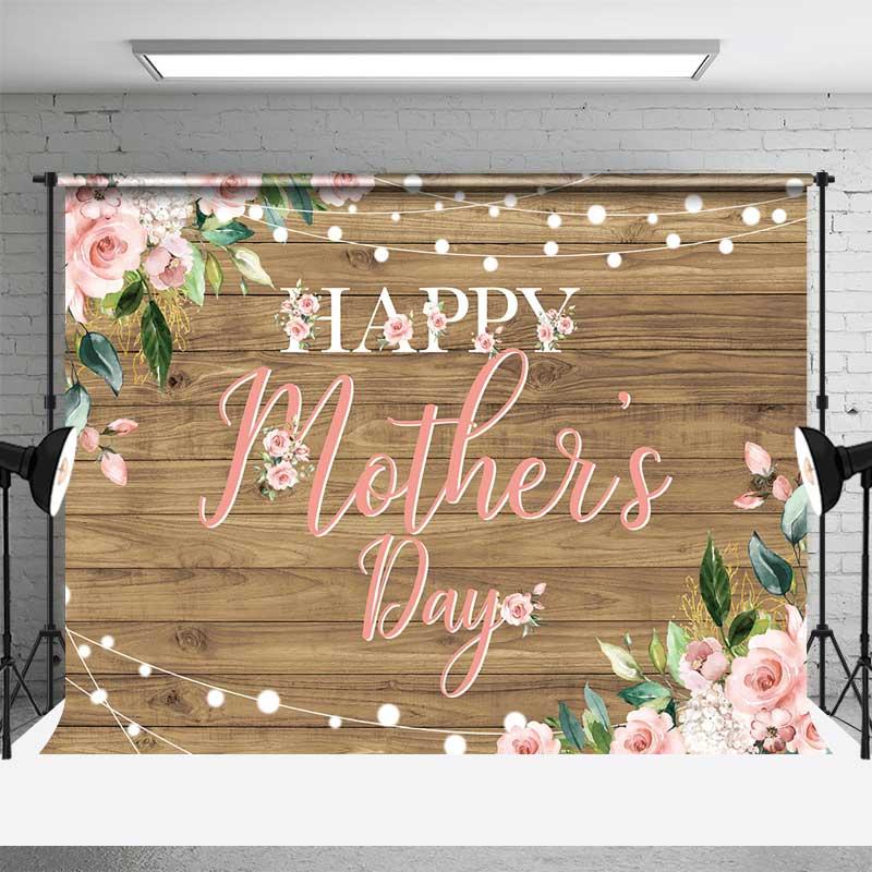 Aperturee Happy Mothers Day Backdrop Rustic Wood and Pink Roses Photography Background Professional Studio Gear