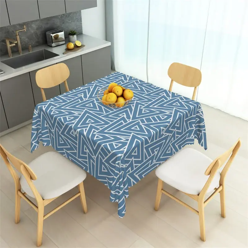 Aperturee Modern Blue Geometric Triangle Rectangle Tablecloth, Abstract Interlocking Pattern Table Cover, Studio Backdrop