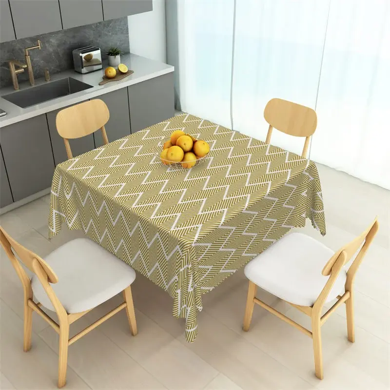 Aperturee Mustard Yellow Geometric Herringbone Rectangle Tablecloth, Modern Zig Zag Pattern Table Cover, Studio Interior Prop