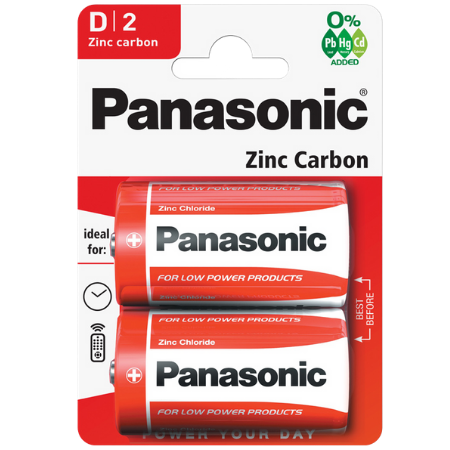 Panasonic Zinc Carbon D Batteries - 2 pcs