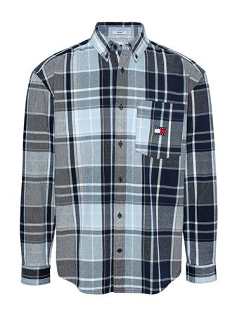 Tommy Jeans Logo Brushed Flannel Relaxed Shirt - Navy - S