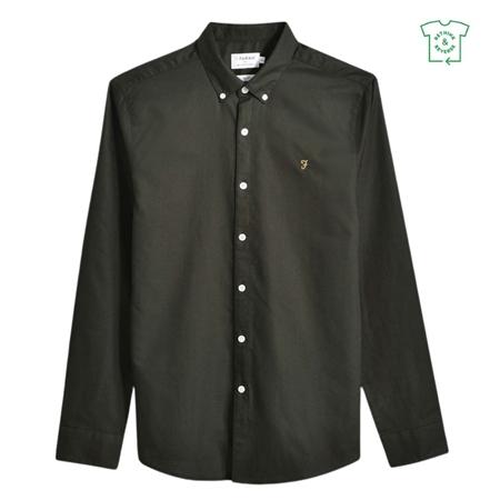 Farah Brewer Slim Fit Organic Cotton Oxford Shirt - DK Green - XS