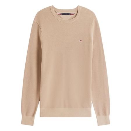 Tommy Hilfiger Flag Embroidery Textured Crew Neck Jumper - Beige - L