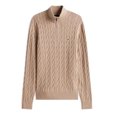 Tommy Hilfiger Cable Knit Half-Zip Jumper - Beige - XL