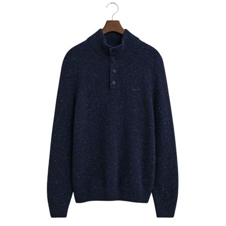 Gant Wool Blend Neps Half Buttoned Sweater - Navy - L