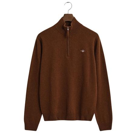 Gant Superfine Lambswool Half Zip Sweater - Brown - XL