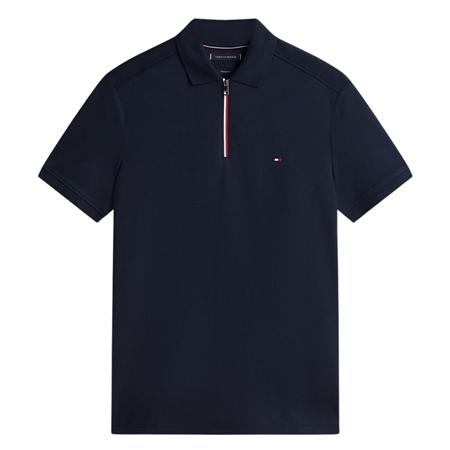 Tommy Hilfiger Liquid Cotton Interlock Knit Zipped Polo Shirt - Navy - L