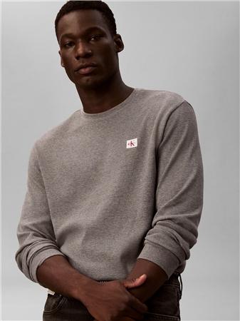 Calvin Klein Jeans Long Sleeve Waffle Badge Crew T-shirt - Grey - L