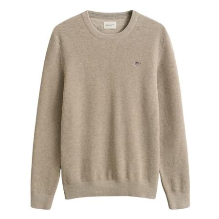 Gant Micro Textured Cotton Crew Neck Sweater - Beige - L