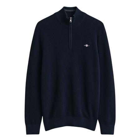Gant Micro Textured Cotton Half Zip Sweater - Navy - L