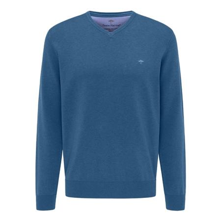 Fynch Hatton V-Neck Superfine Cotton Jumper - Azure blue - L
