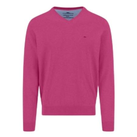 Fynch Hatton V-Neck Superfine Cotton Jumper - Pink - XL