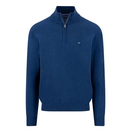 Fynch Hatton Fine Knit Cotton 1/4 Zip Sweater - Midnight Navy - L