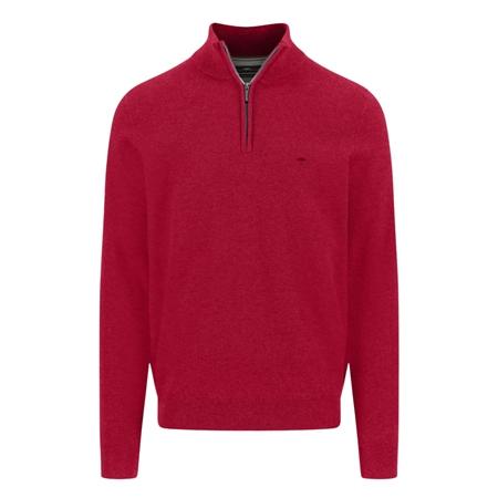 Fynch Hatton Cotton Troyer-Zip Structure Sweater - Red - L