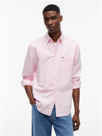 Tommy Jeans Regular Fit Flag Embroidery Striped Oxford Shirt - Pink - M
