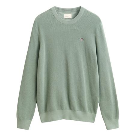 Gant Micro Textured Cotton Crew Neck Sweater - Green - XL