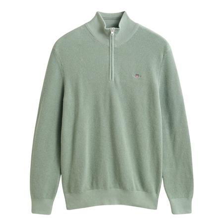 Gant Micro Textured Cotton Half Zip Jumper - Green - M