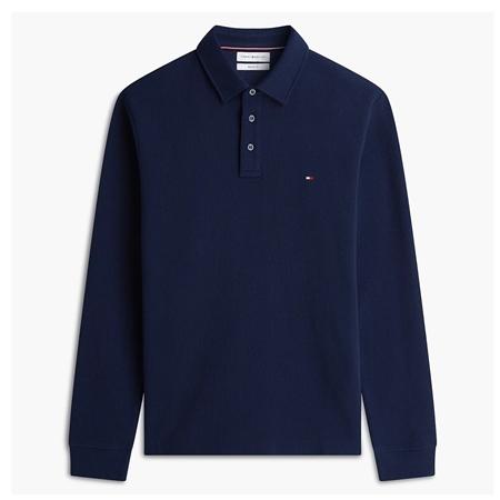 Tommy Hilfiger Regular Waffle Long Sleeve Polo Shirt - Navy - XL